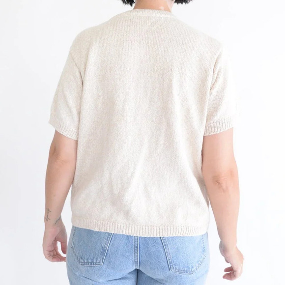 Vintage 220 Hickory Tan Pink  Floral Knit Short Sleeve Crewneck Sweater M - Picture 3 of 12